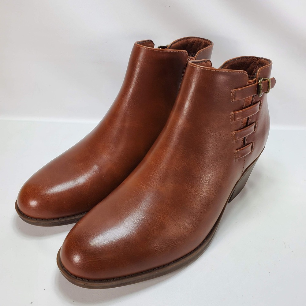 Frye and Co Boden Ankle Bootie Women‎ 10 Brown Buckle Strap Zip Block Heel NEW